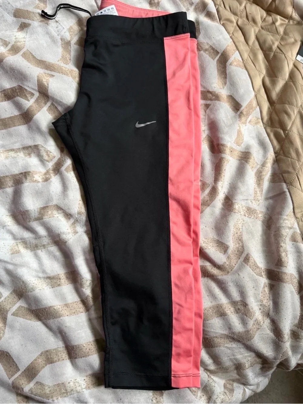 2pc Nike Pink and Black Leopard Print Sports top with Black Coral-Trim Leggings